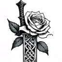 celtic love knot dagger with one rose intertwined tattoo design idea