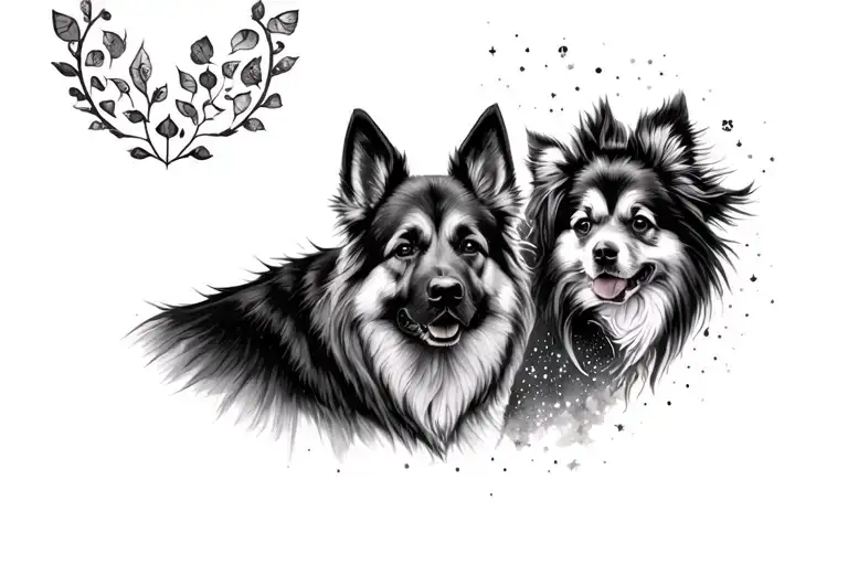 german shepherd, pomeranian, barok, conscious, peace, universe, energy forearm tattoo  tattoo design idea