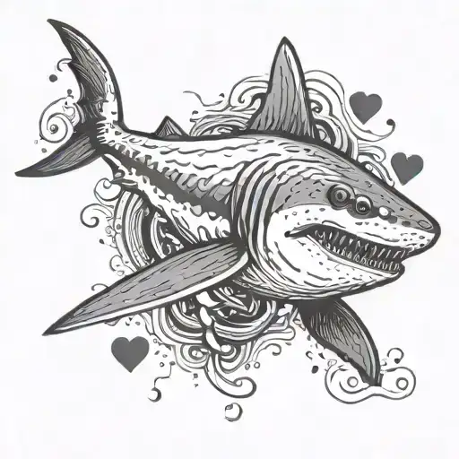 fine line hammer head shark with 5 hearts inside it  tattoo design idea