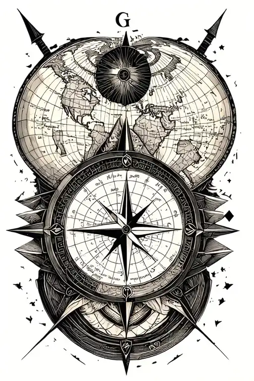old world map and compass tattoo design idea