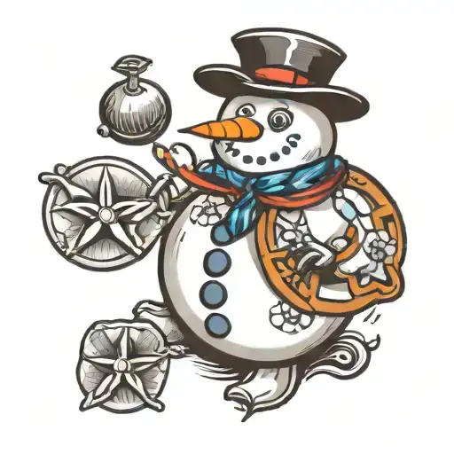 snowman holding sand dollar signs tattoo design idea