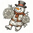 snowman holding sand dollar signs tattoo design idea