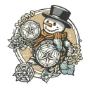 snowman holding sand dollar signs tattoo design idea