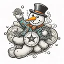 snowman holding sand dollar signs tattoo design idea