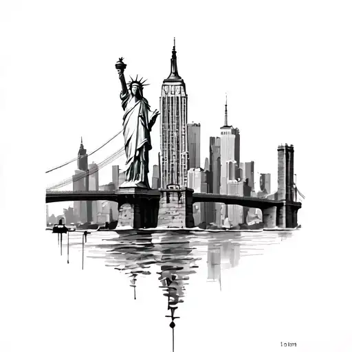 New York , Empire State Building , twin tower , Statue of Liberty , Brooklyn bridge  tattoo design idea