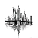 New York , Empire State Building , twin tower , Statue of Liberty , Brooklyn bridge  tattoo design idea