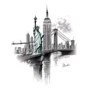 New York , Empire State Building , twin tower , Statue of Liberty , Brooklyn bridge  tattoo design idea
