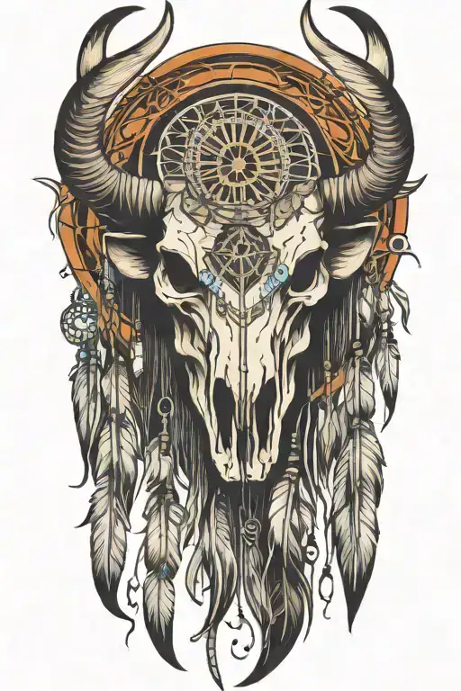 dream catcher buffalo skull tattoo design idea