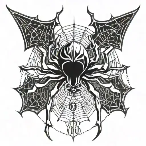 gothic tattoo of spider and web with a 666 written on its body tattoo design idea