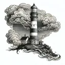 Lighthouse stormy condition tattoo design idea