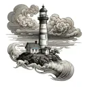 Lighthouse stormy condition tattoo design idea