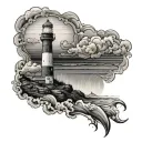 Lighthouse stormy condition tattoo design idea