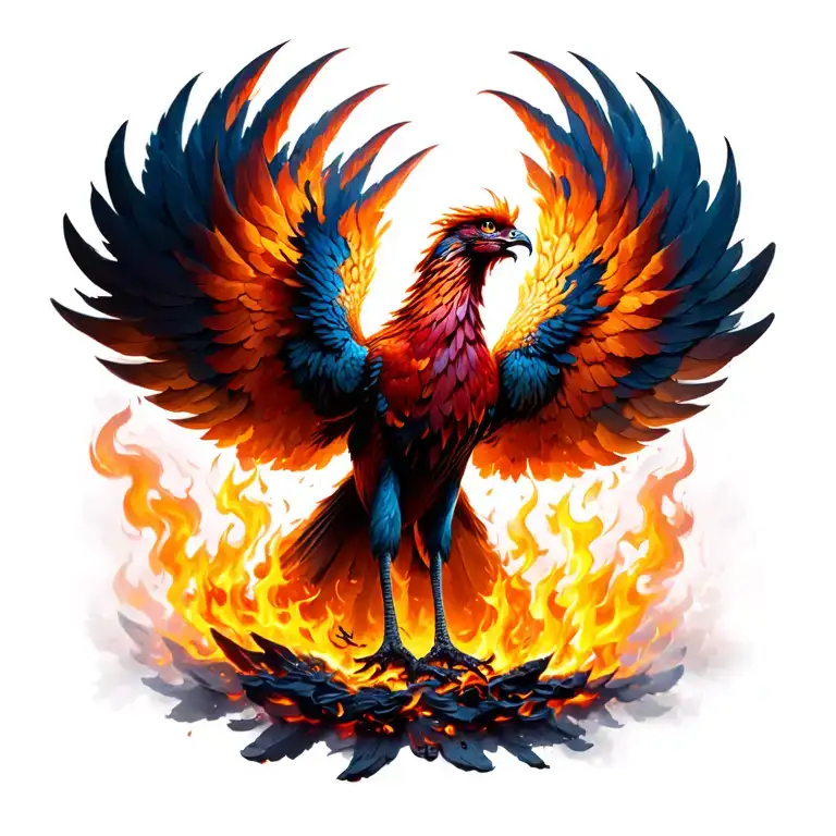 pheonix rising from the ashes covered in fire tattoo design idea