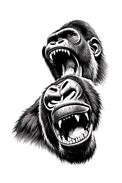 Gorilla with open mouth looking towards the center, with the bottom of the mouth very dark, almost black to cover tattoo design idea