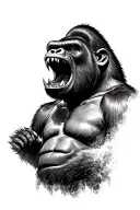 Gorilla with open mouth looking towards the center, with the bottom of the mouth very dark, almost black to cover tattoo design idea