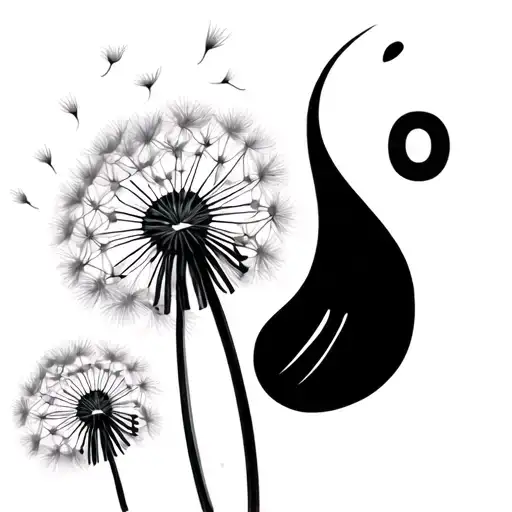 One Delicate dandelion with seeds blowing away and above the flower and with one of the seeds is a semicolon (;) and one tattoo design idea