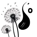 One Delicate dandelion with seeds blowing away and above the flower and with one of the seeds is a semicolon (;) and one tattoo design idea