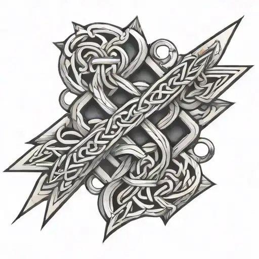 6 arrows ties by Viking knot intertwined tattoo design idea