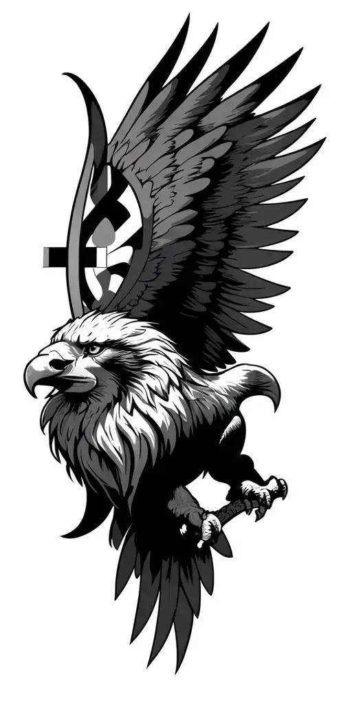 name bullseye  lion cross flag angle wings eagle tattoo design idea