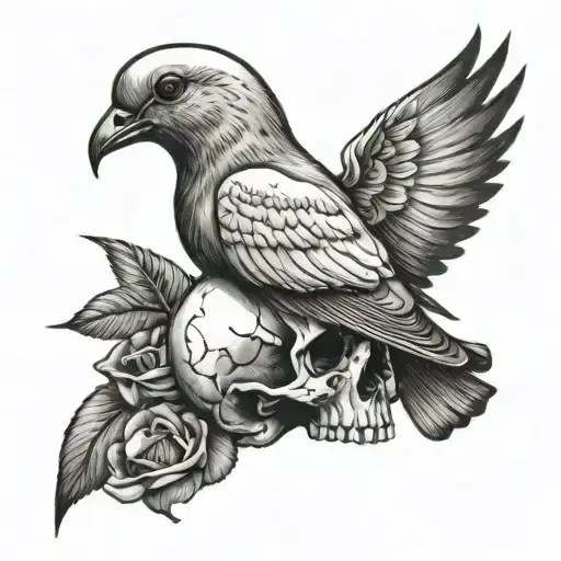 smaller dove in the middle of the skull wearing tattoo design idea