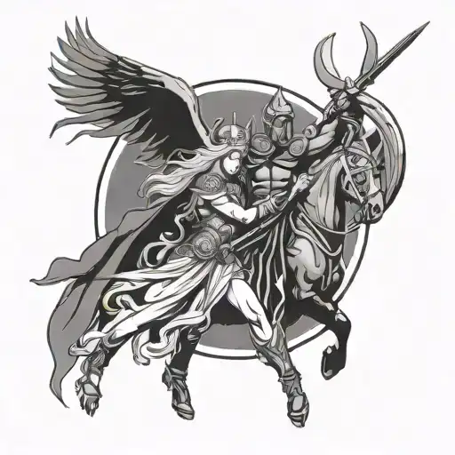 Odin Fighting Hel goddess Athena tattoo design idea
