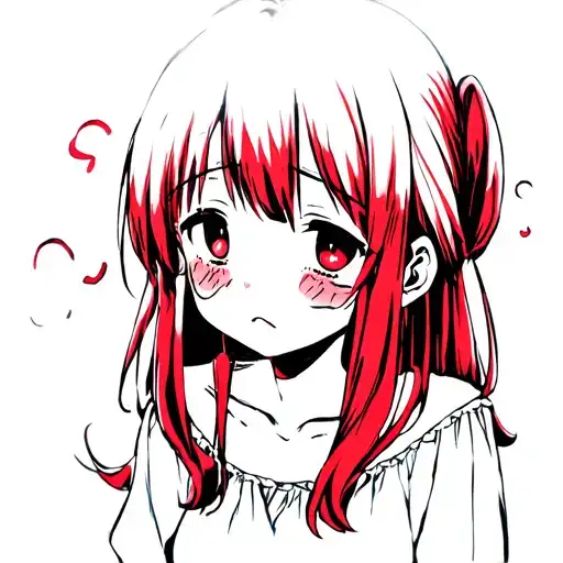 Little Anime Girl with red eyes and red hair is crying tattoo design idea