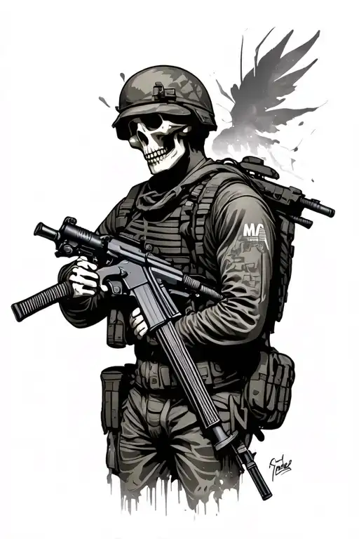 Modern american infantry soldier as a skeleton with an m4a1 rifle tattoo design idea