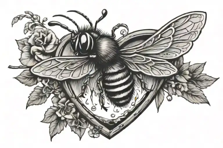 campfire canoe paddle bee heart smile tattoo design idea