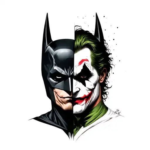 Half Batman and Half Joker in Gotham city  tattoo design idea