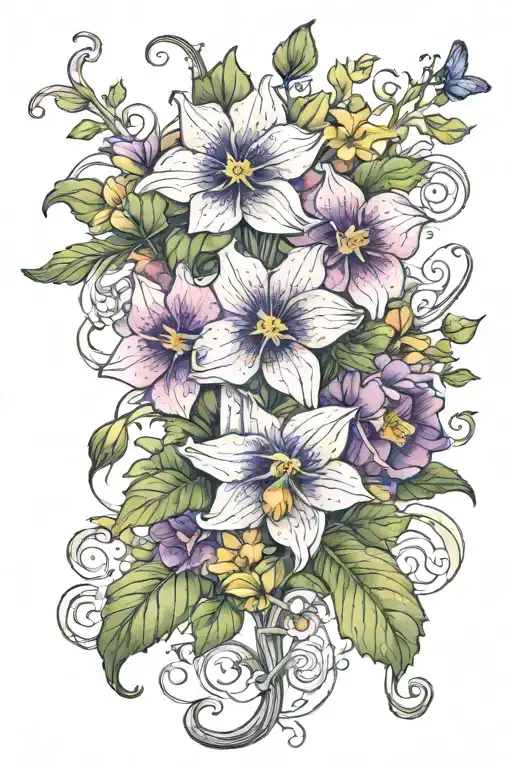 cross narcissus cosmo flower pansy waterlily rose with ivy tattoo design idea