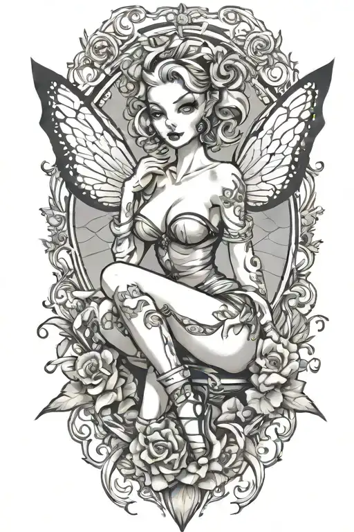 pinup fairy modern fantasy style tattoo design idea