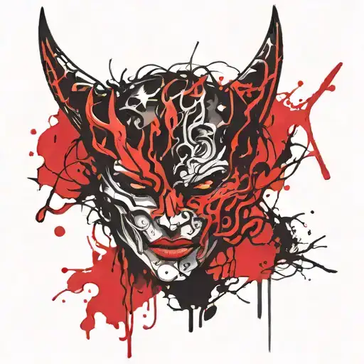 melange visage mi ange mi demon mask tattoo design idea
