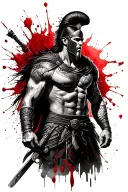 defiant spartan warrior blood spatter full body tattoo design idea