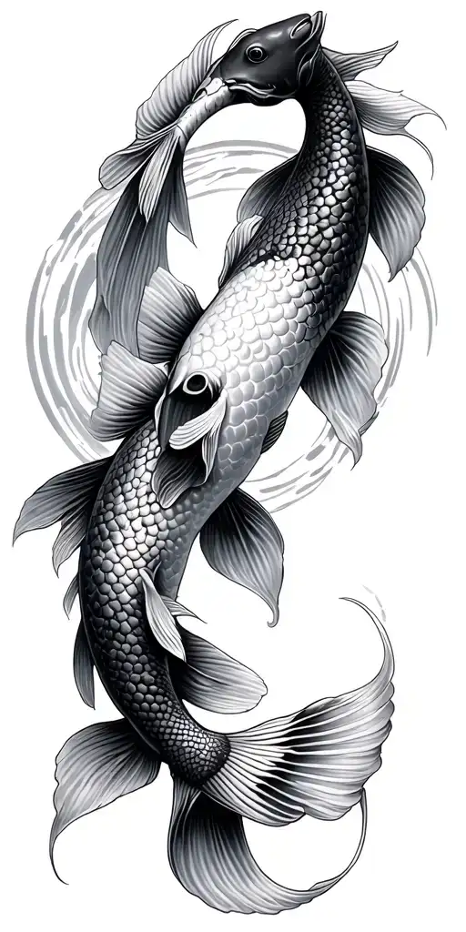 poseiden circled by two koi fish tattoo design idea