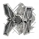 Tie fighter into hexagon pattern breaking away tattoo design idea