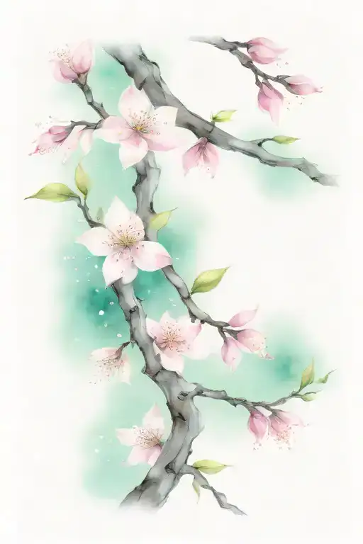 add more blooming branches and use space as filler . add more blooming flowers. add twinkling stars  tattoo design idea