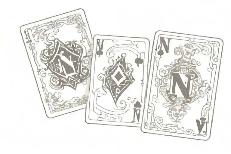 on the left side a playing card with the letter N, in the middle a joker card, on the right side a card with the letter  tattoo design idea