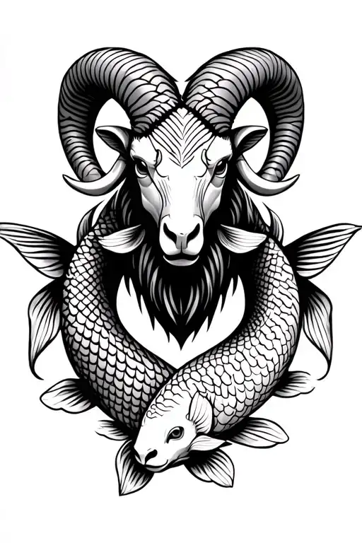 ram with 2 koi fish around it tattoo design idea