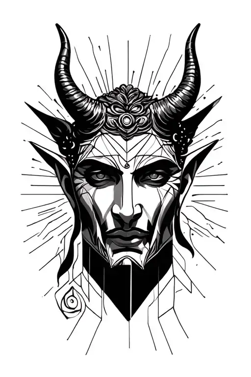 "Love " "Love " buda half meditating devil face emerging centrically tattoo design idea