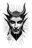 "Love " "Love " buda half meditating devil face emerging centrically tattoo design idea