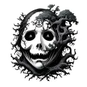 Ghost face like-spawning from trees pentagrams tattoo design idea