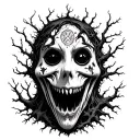 Ghost face like-spawning from trees pentagrams tattoo design idea