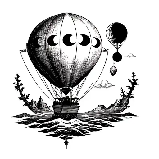 hot air balloon moon phases tattoo design idea