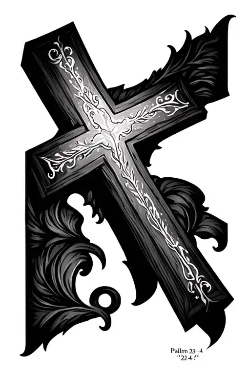 cross with psalm 23:4  tattoo design idea
