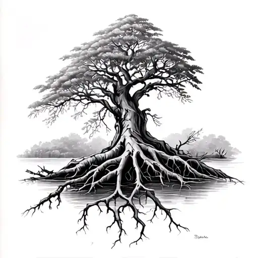 mangrove tree branch root system tattoo design idea