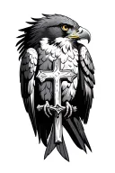 cross and hawk perched tattoo design idea