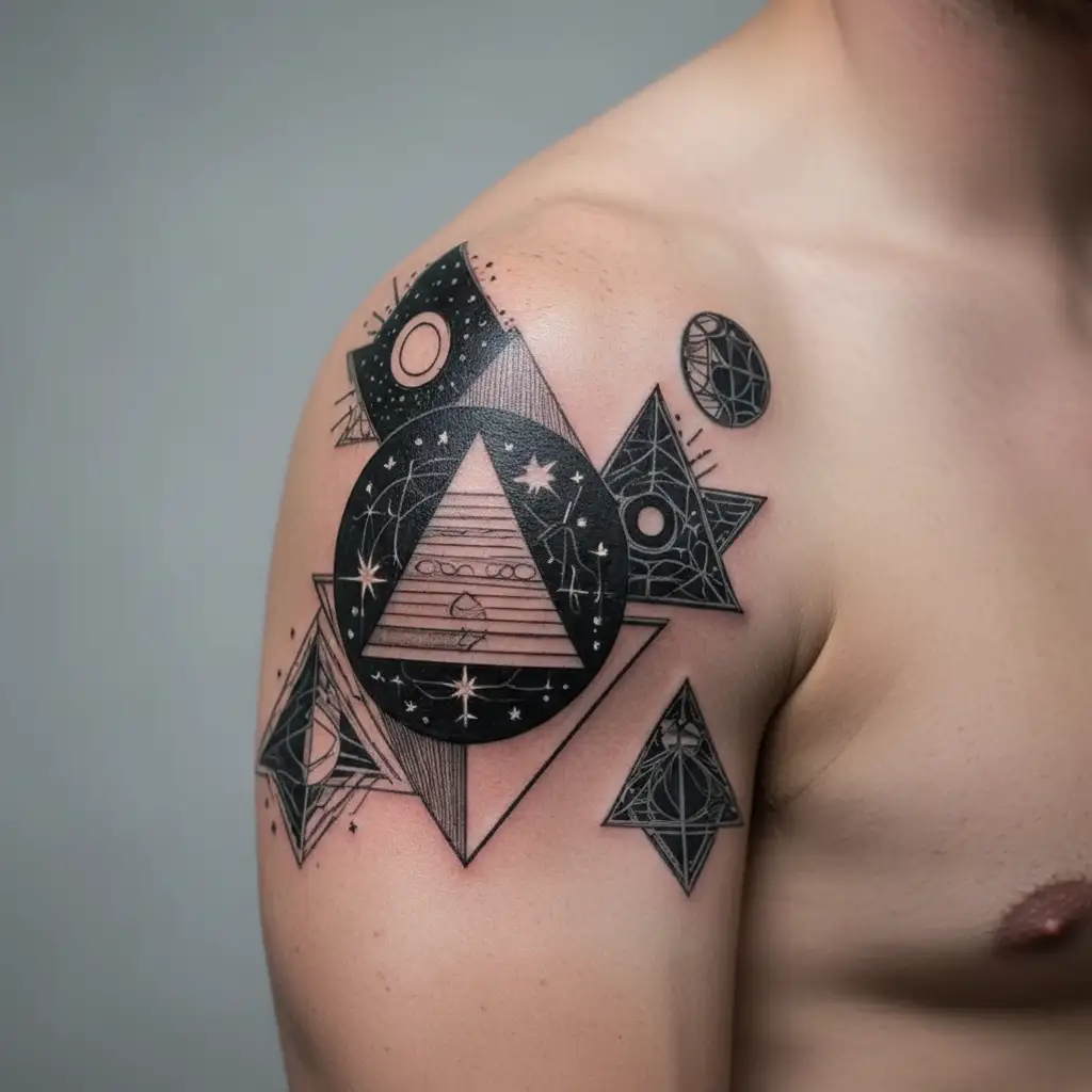 pyramide stars moon phases tattoo design idea