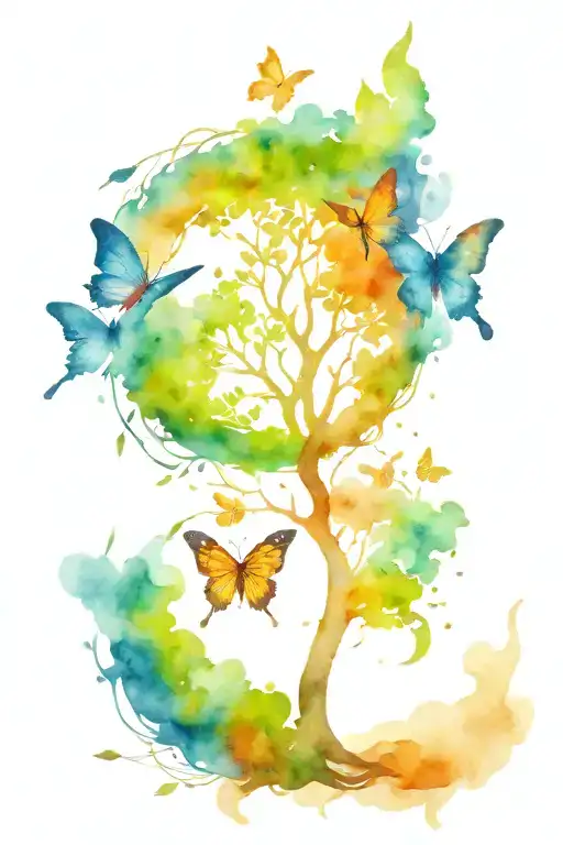 tree of Life with butterfly flying tattoo design idea