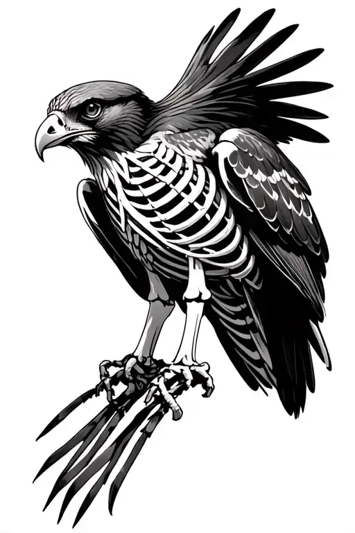 red tailed hawk skeleton micro realism tattoo design idea