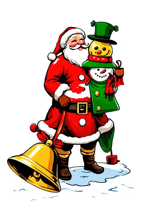 Santa Claus and a snowman in christmas bells tattoo design idea